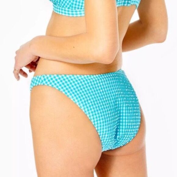 Lilly Pulitzer Pico High Cut Bikini Bottom Plaid Blue Size 2 Turquoise Oasis - Picture 2 of 11